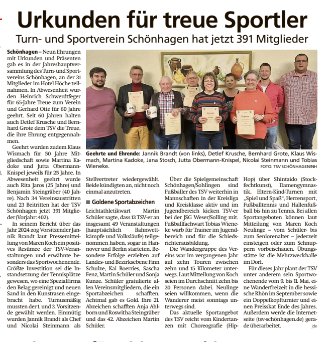 Ein Blick auf den TSV Schönhagen – Sport, Gemeinschaft und Ehrungen